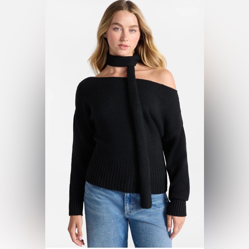 NWT No Boundaries Black Off Shoulder Sweater Scarf Set Large Cozy Chic